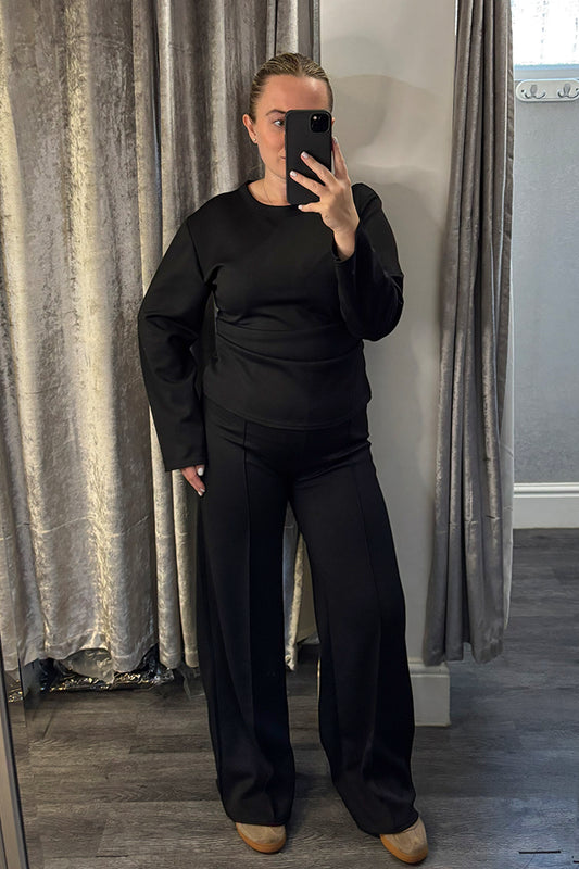 Black_Ruched_Side_Long_Sleeve_Top_Loungesuit1
