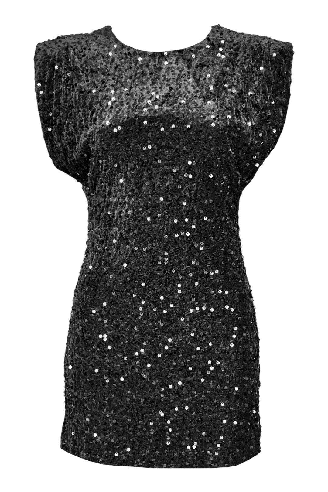 Black Sequinned Cap Sleeve Velvet Dress