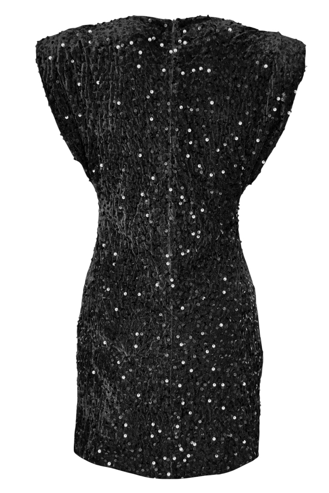 Black Sequinned Cap Sleeve Velvet Dress