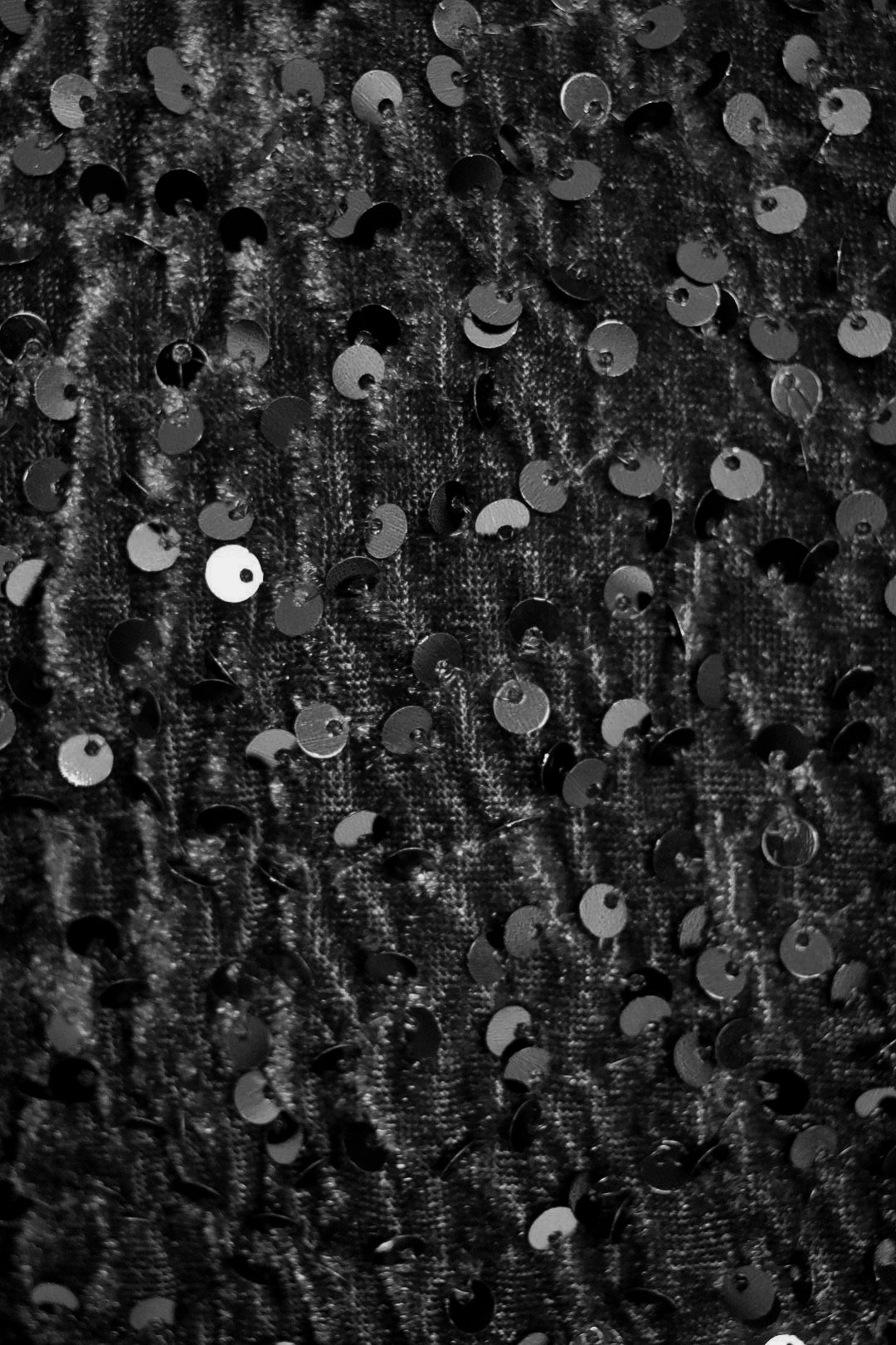 Black Sequinned Cap Sleeve Velvet Dress