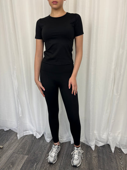 Black Short sleeve Top & Leggings Active Set
