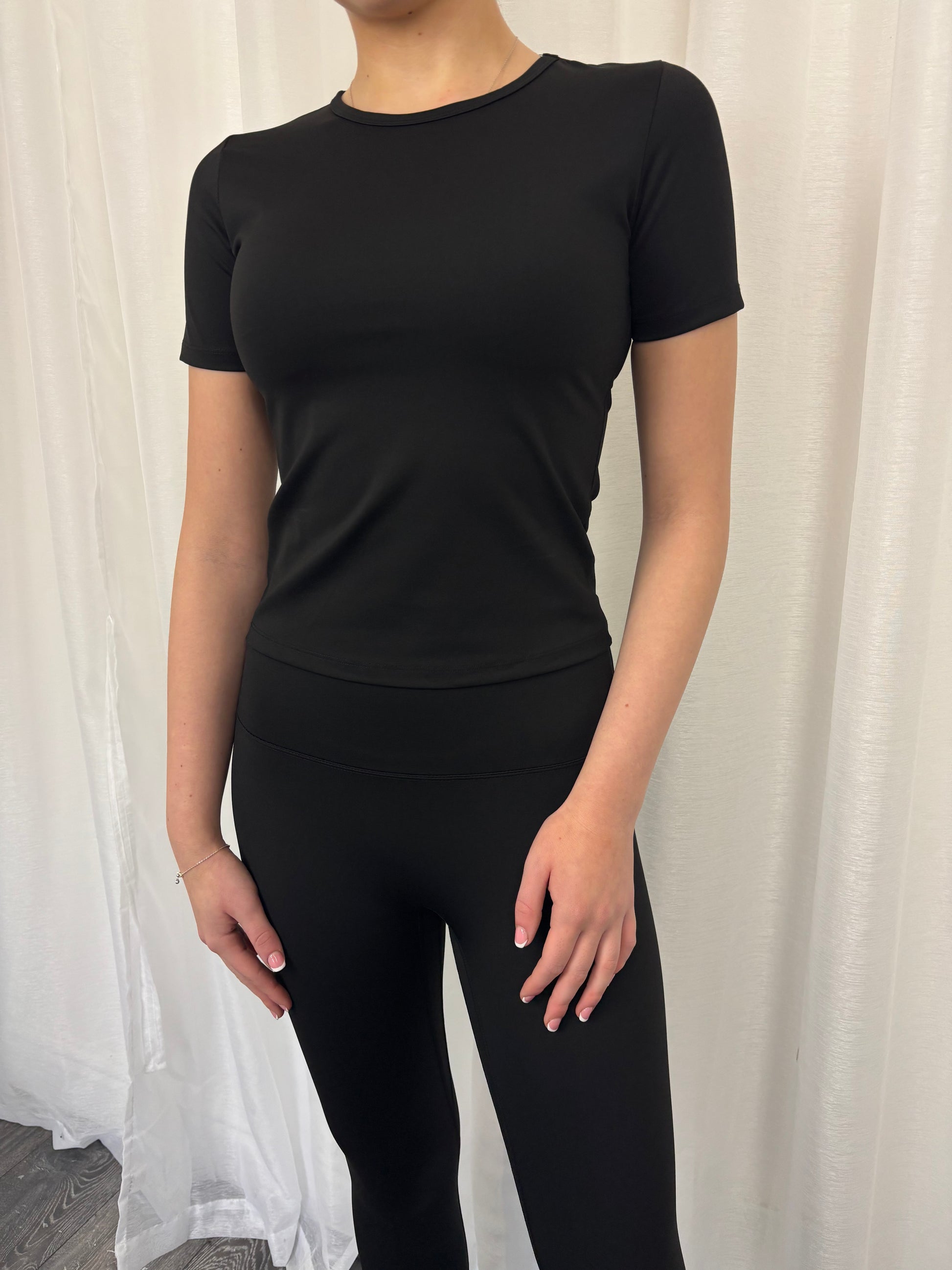 Black Short sleeve Top & Leggings Active Set