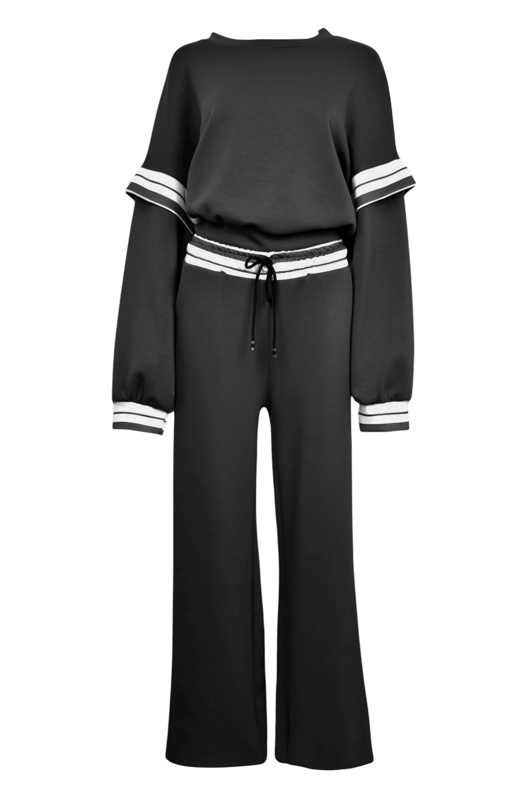 Black Striped Dropped Sleeve Loungesuit