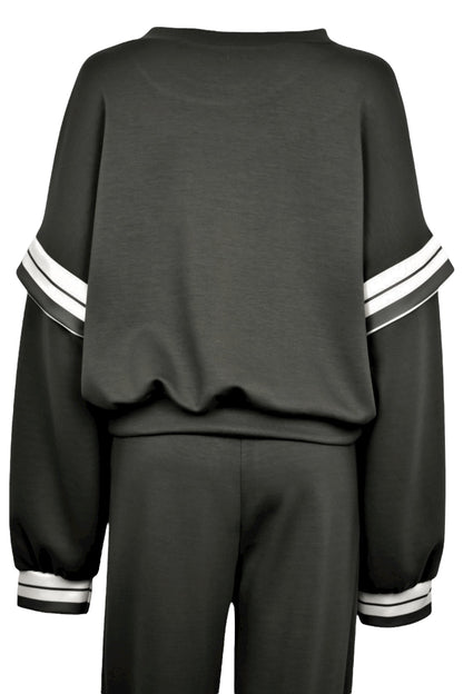 Black Striped Dropped Sleeve Loungesuit