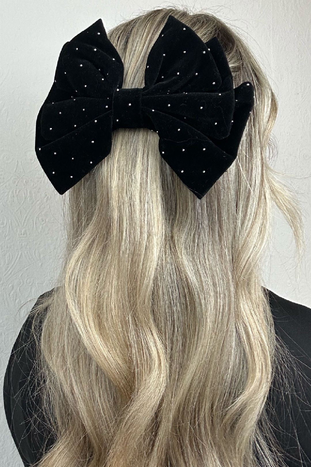 Black Studded Velvet Hair Bow