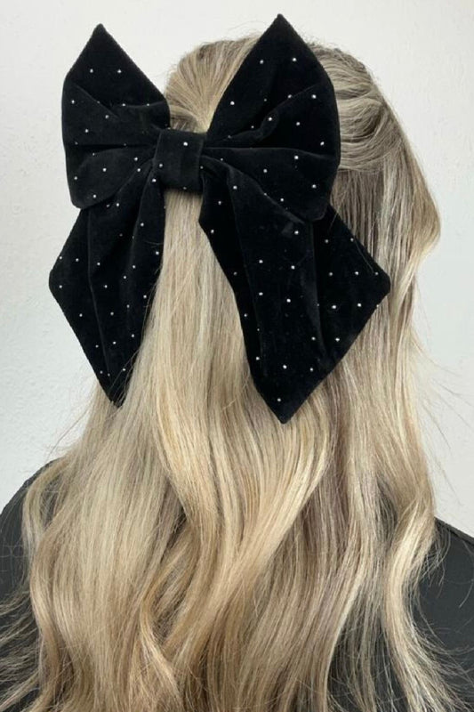 Black Studded Velvet Hair Bow 1