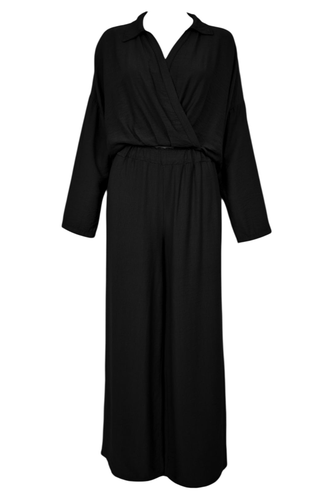 Black Wrapover Top & Wide Leg Trousers Co-ord