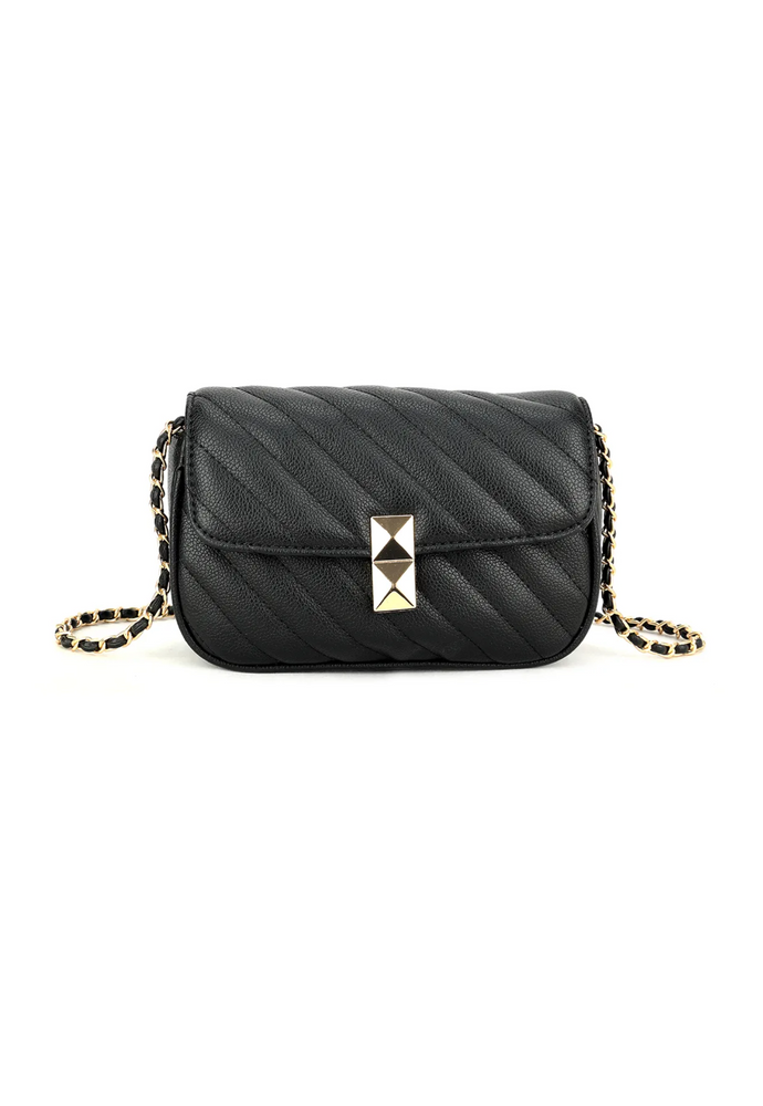 Black Quilted Striped Cross Body Bag