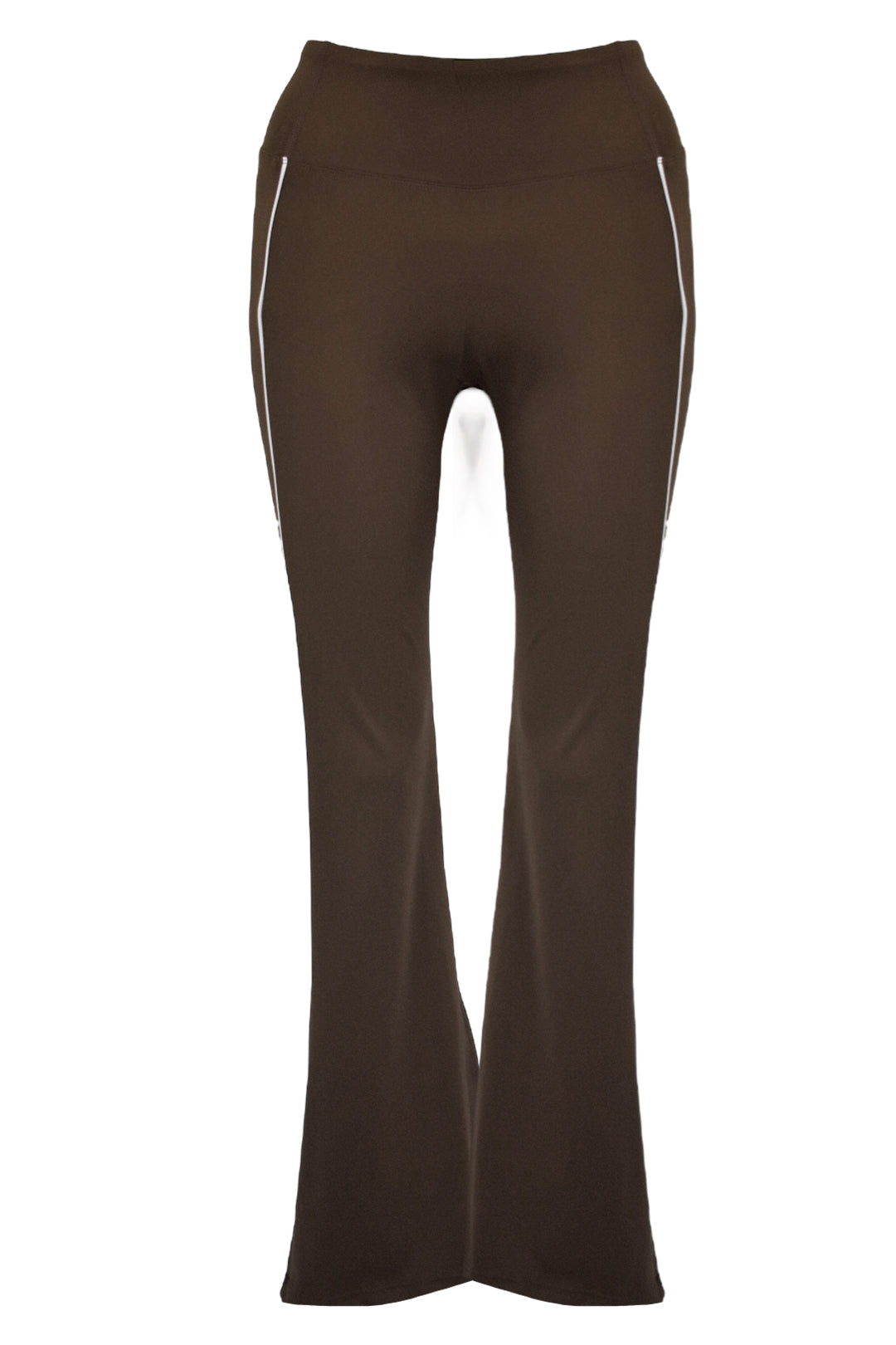 Brown Active Contrast Piping Zipped Jacket & Flares Set