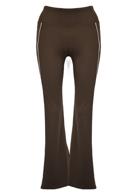 Brown Active Contrast Piping Zipped Jacket & Flares Set