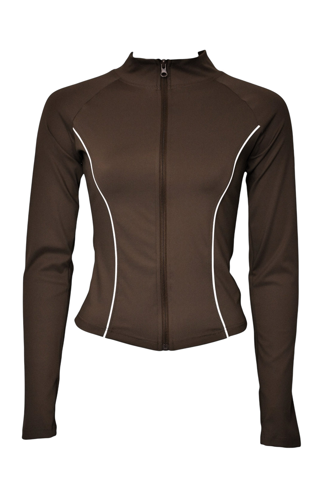 Brown Active Contrast Piping Zipped Jacket & Flares Set