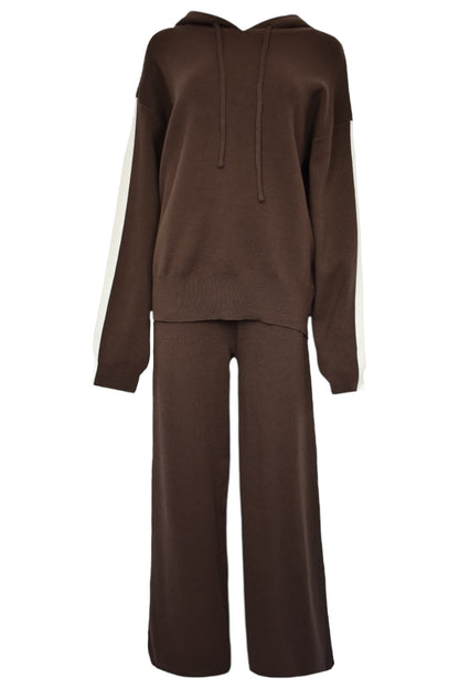 Brown Contrast Stripe Knitted Loungesuit
