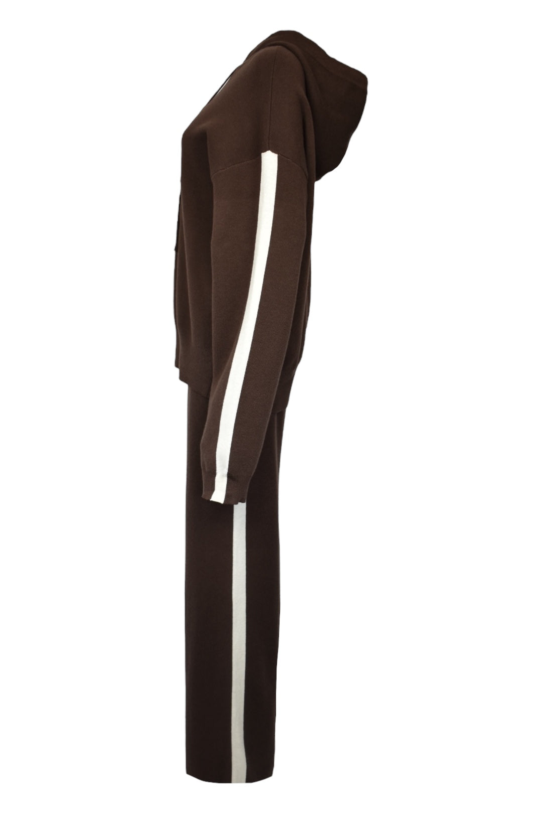 Brown Contrast Stripe Knitted Loungesuit