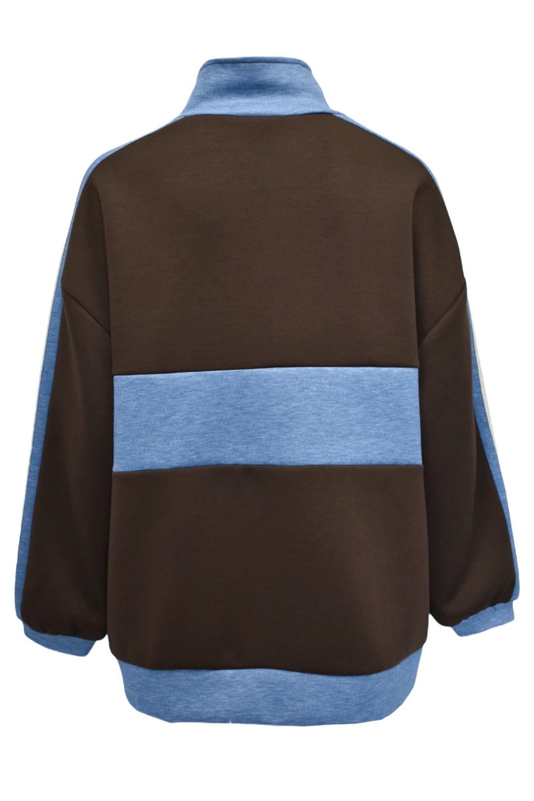 Brown Contrast Stripe Quarter Zip Sweatshirt Back