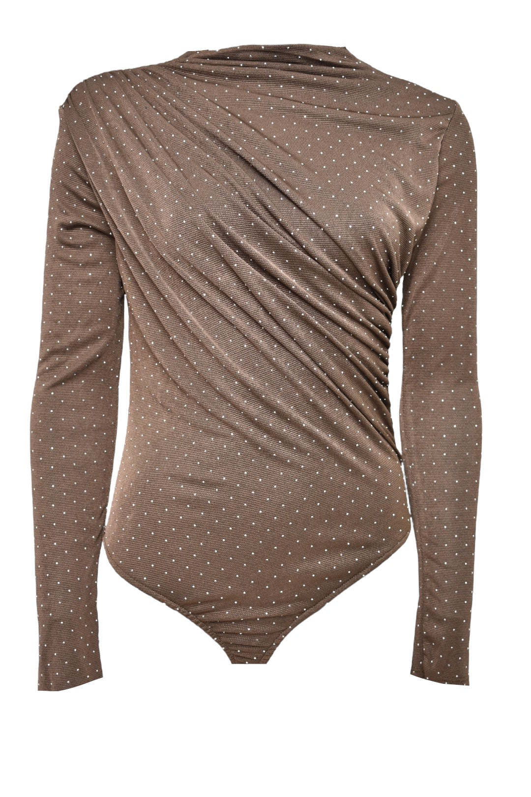 Brown Diamante Ruched Bodysuit 