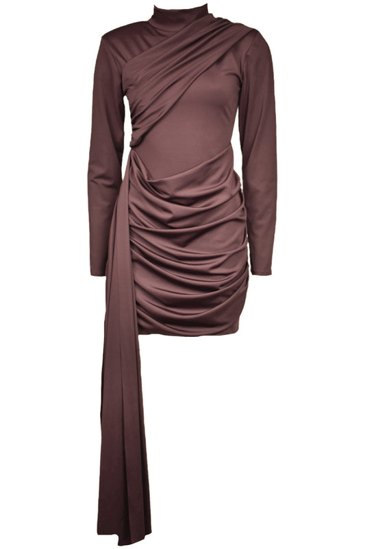 Brown Drape & Sash Dress