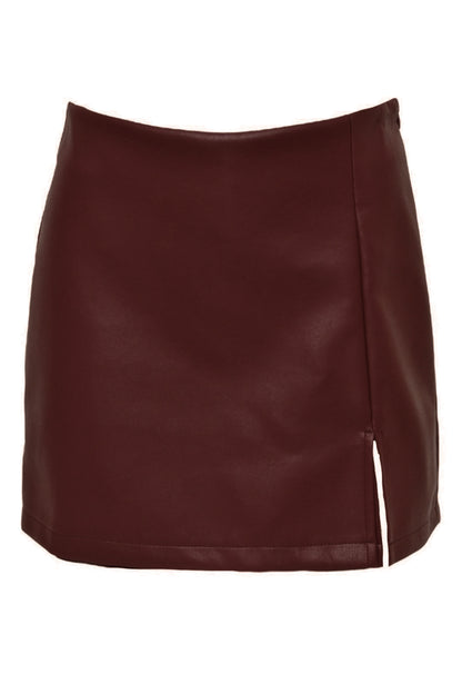 Brown Faux Leather Side Split Skort
