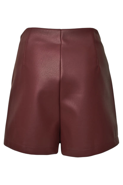 Brown Faux Leather Side Split Skort