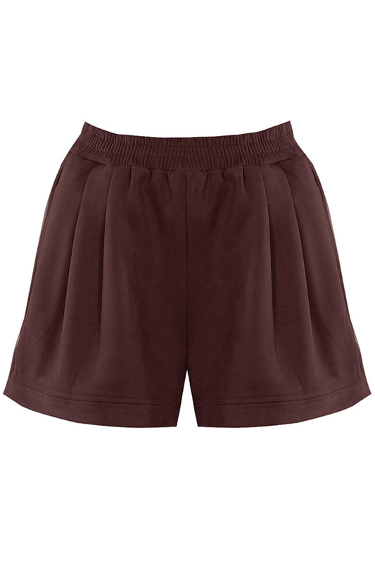 Brown Faux Suede Runner Shorts