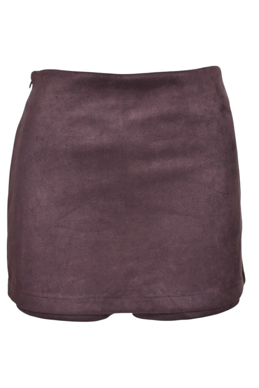Brown Faux Suede Skort
