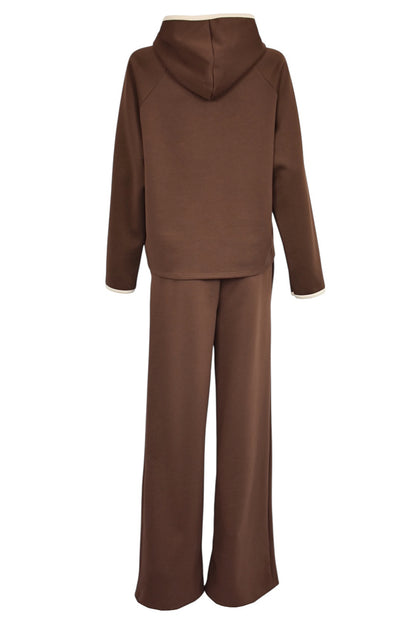 Brown Hooded Half Zip Wide Leg Loungesuit Back