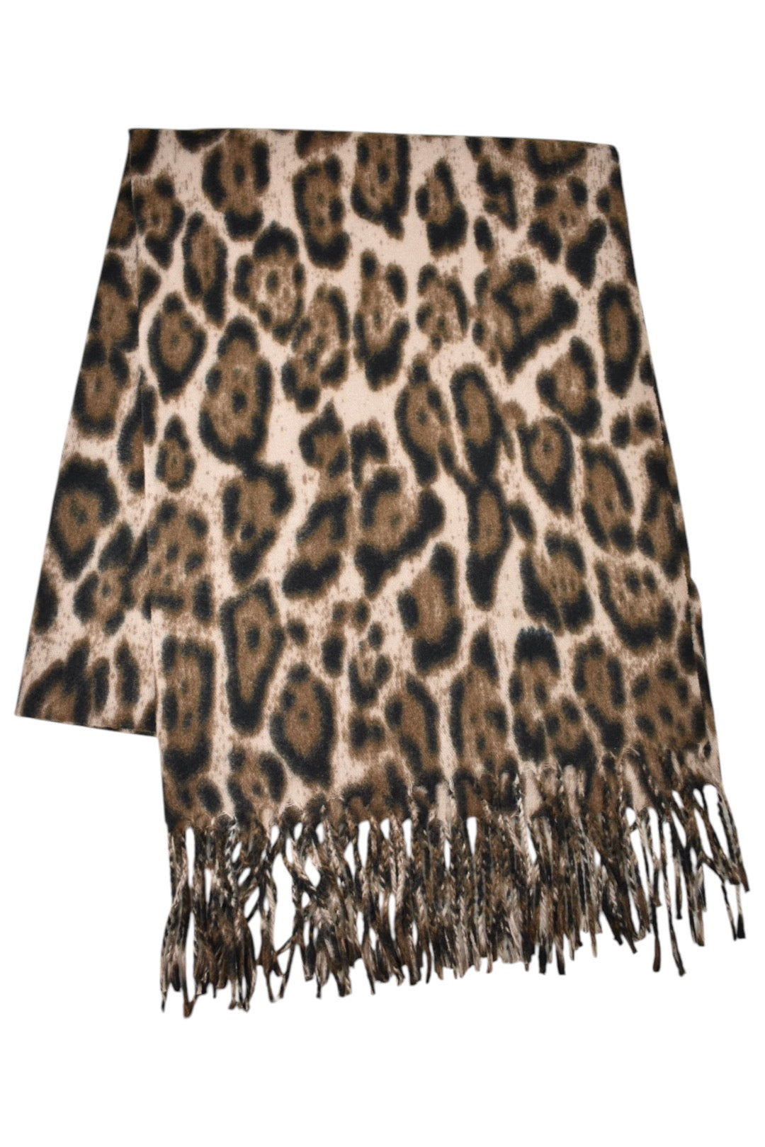 Brown Leopard Print Fringe Scarf