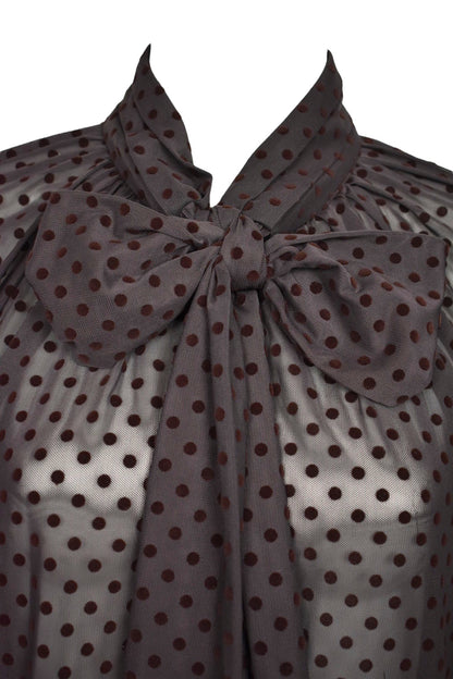 Brown Polka Dot Bow Sheer Blouse