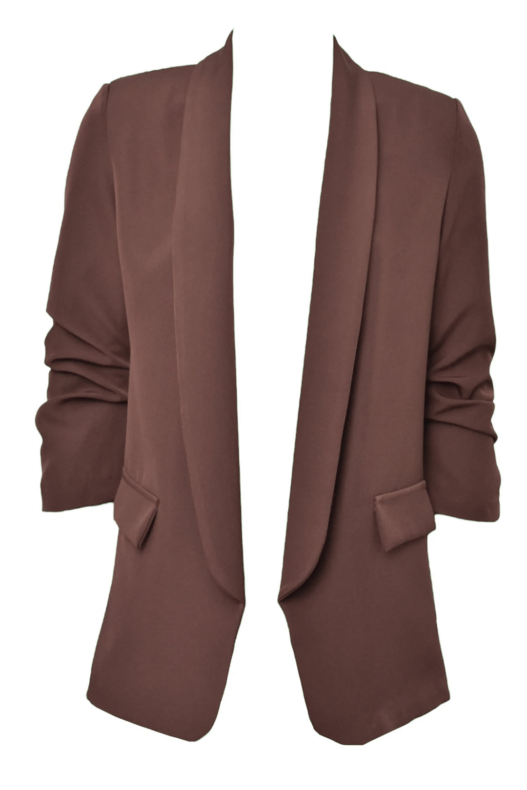 Brown Ruched Sleeve Blazer