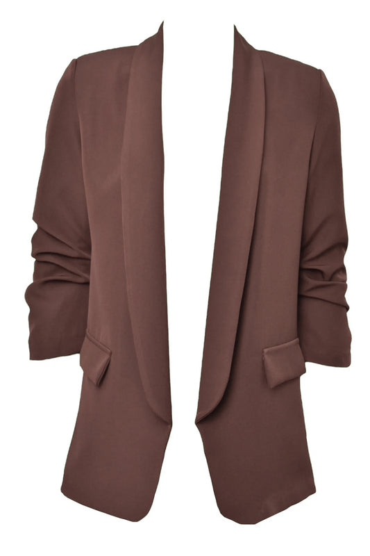 Brown Ruched Sleeve Blazer