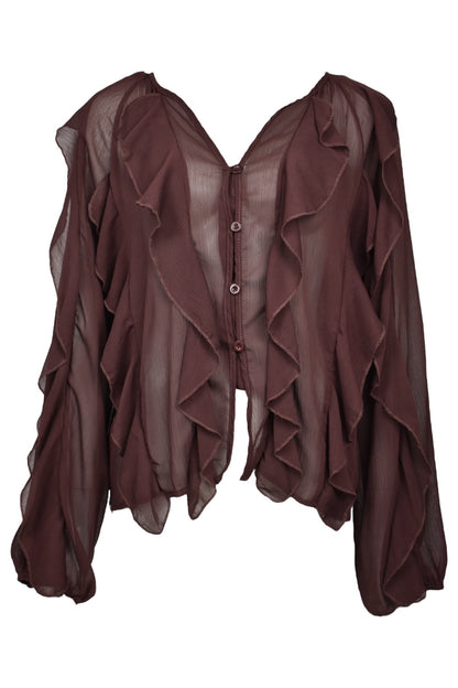 Brown Ruffled Sheer Blouse