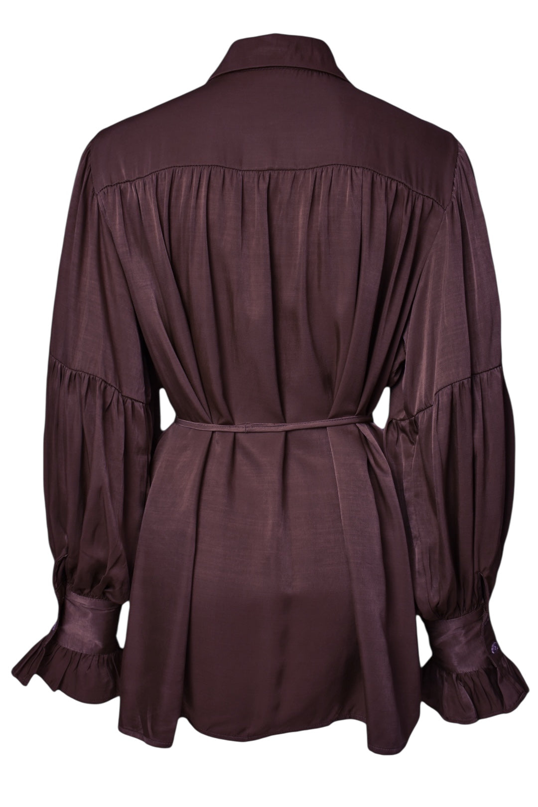 Brown Satin Belted Top & Wide Leg Trousers Co-ord