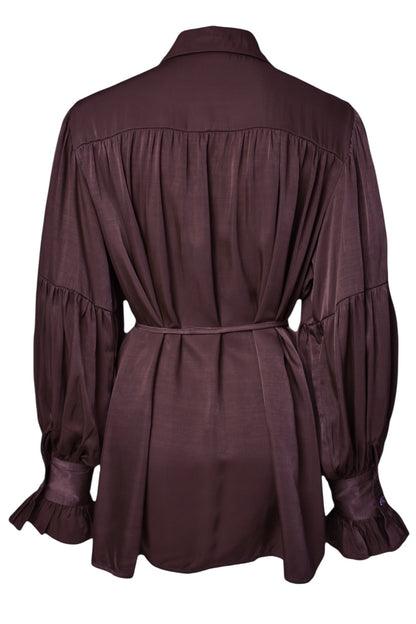 Brown Satin Belted Top & Wide Leg Trousers Co-ord