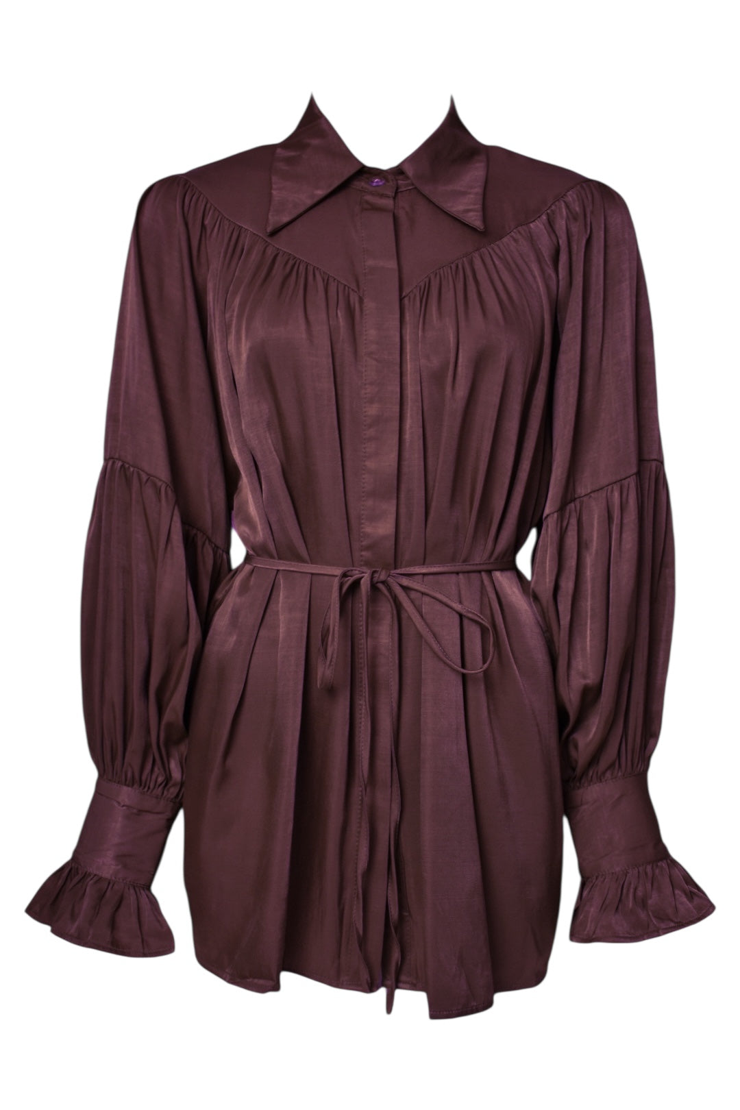 Brown Satin Belted Top & Wide Leg Trousers Co-ord