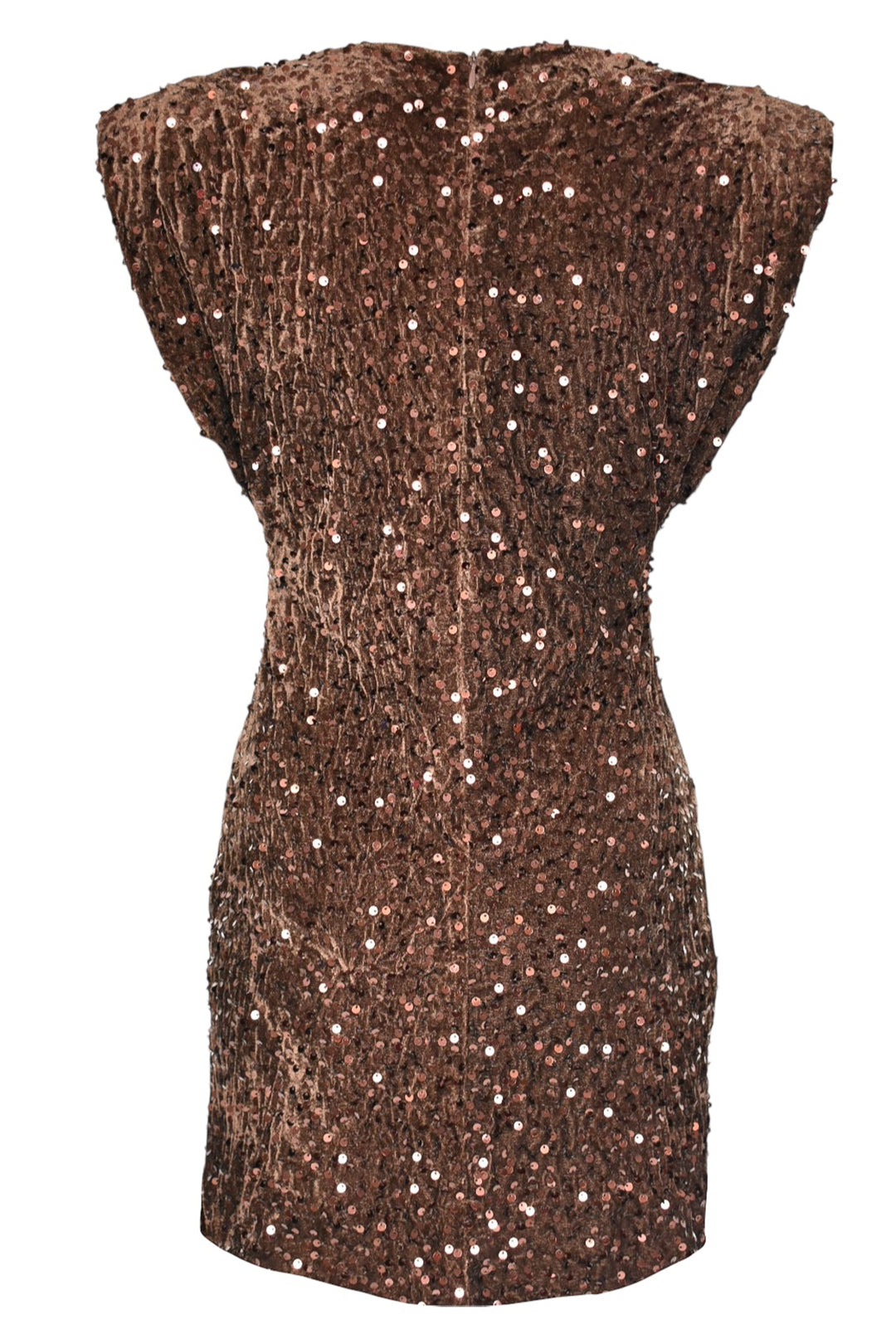 Brown Sequinned Cap Sleeve Velvet Dress