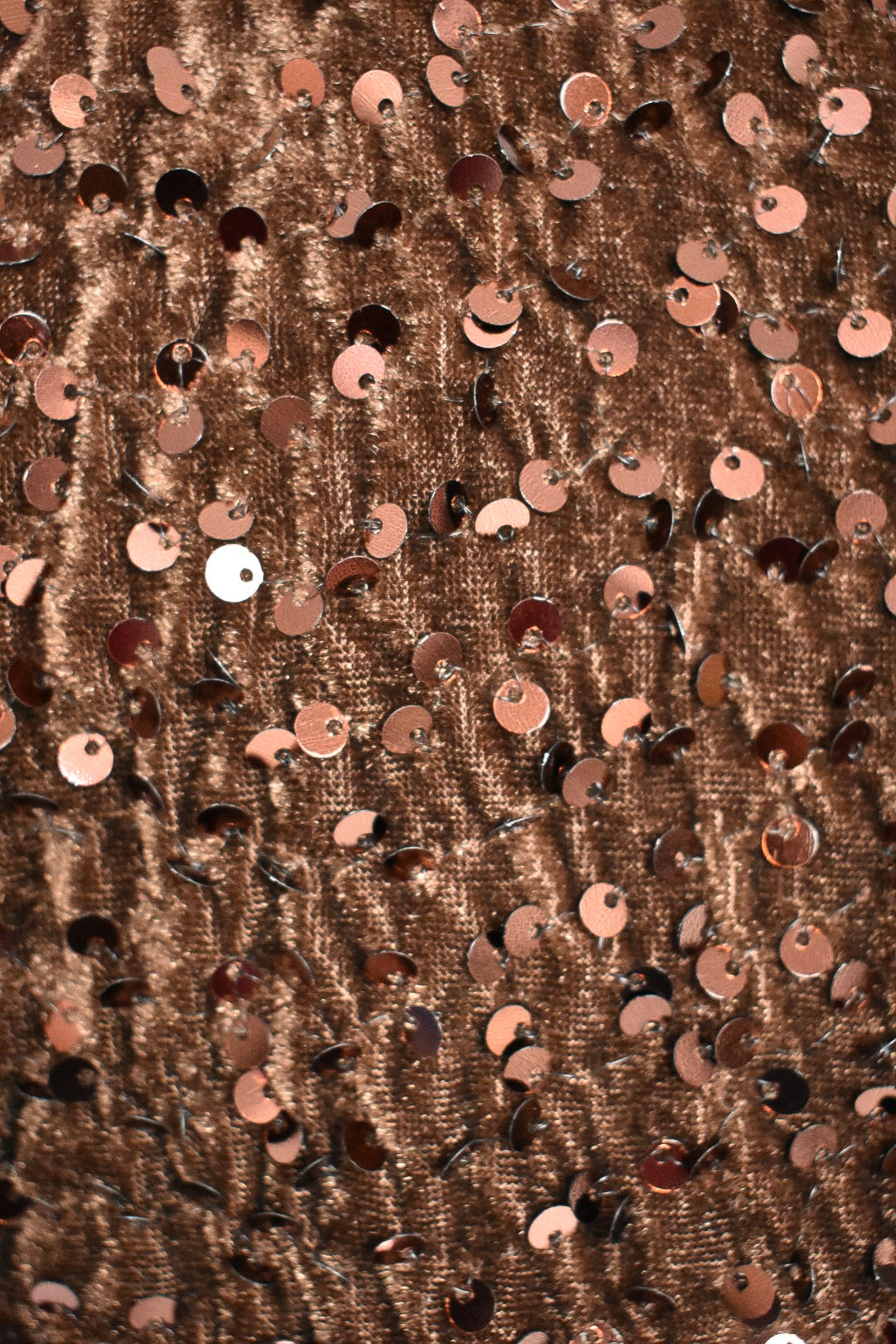 Brown Sequinned Cap Sleeve Velvet Dress