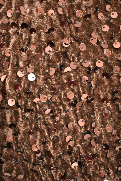 Brown Sequinned Cap Sleeve Velvet Dress