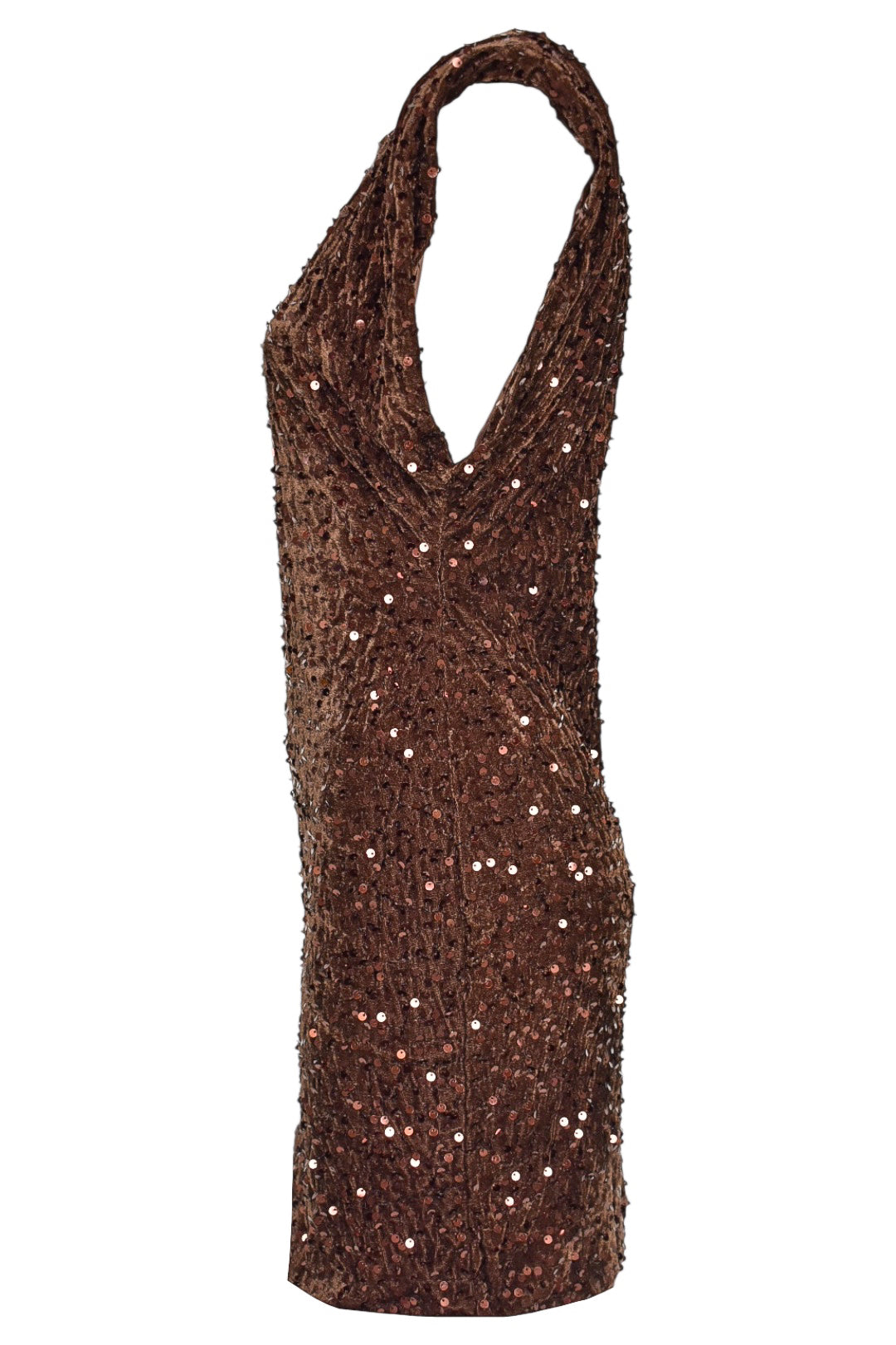 Brown Sequinned Cap Sleeve Velvet Dress