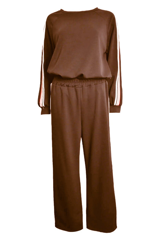 Brown Side Striped Long Sleeve Loungesuit