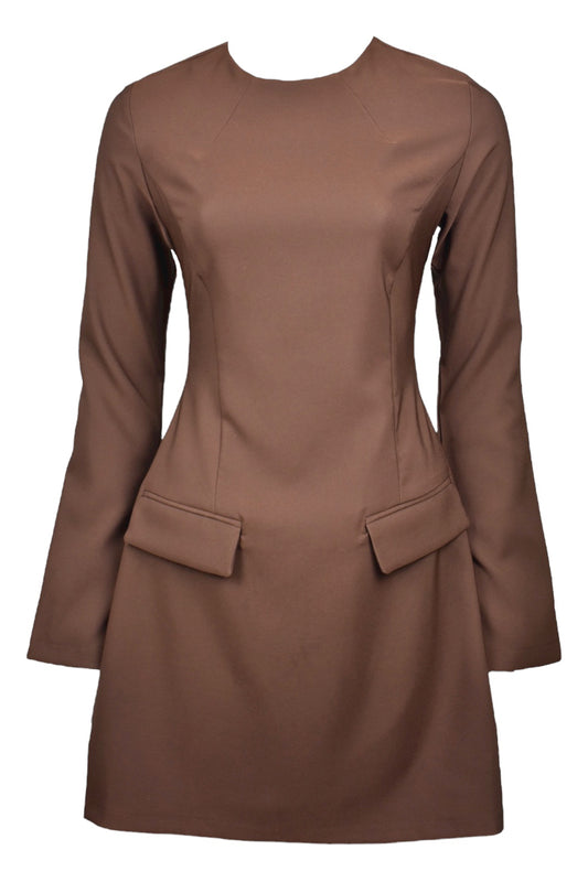 Brown Structured Pocket Dress