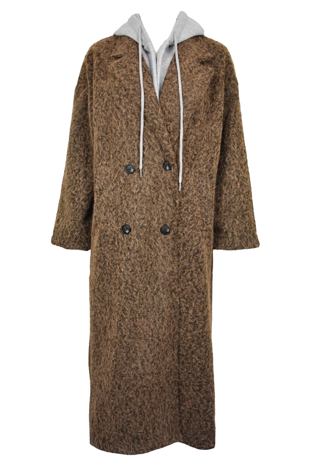 Brown Woollen Hooded Duster Coat