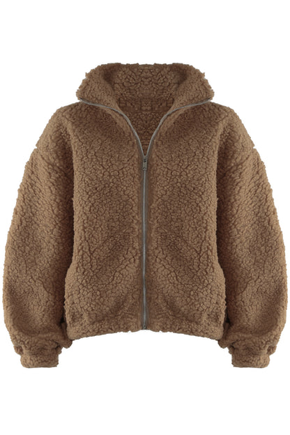 Brown Zip Up Teddy Fleece