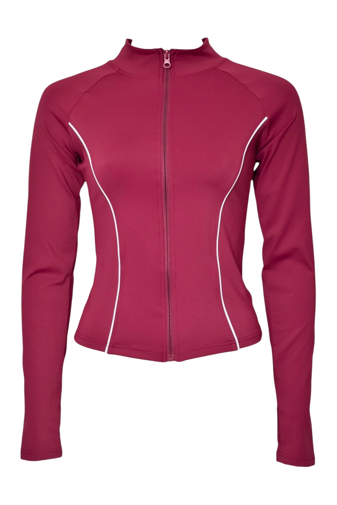 Burgundy Active Contrast Piping Zipped Jacket & Flares Set