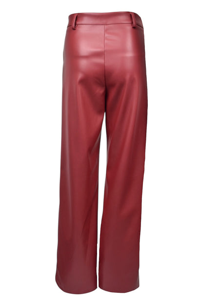 Burgundy Faux Leather Trousers