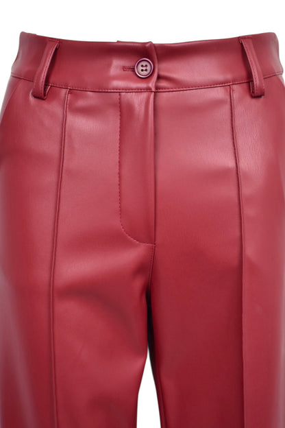 Burgundy Faux Leather Trousers