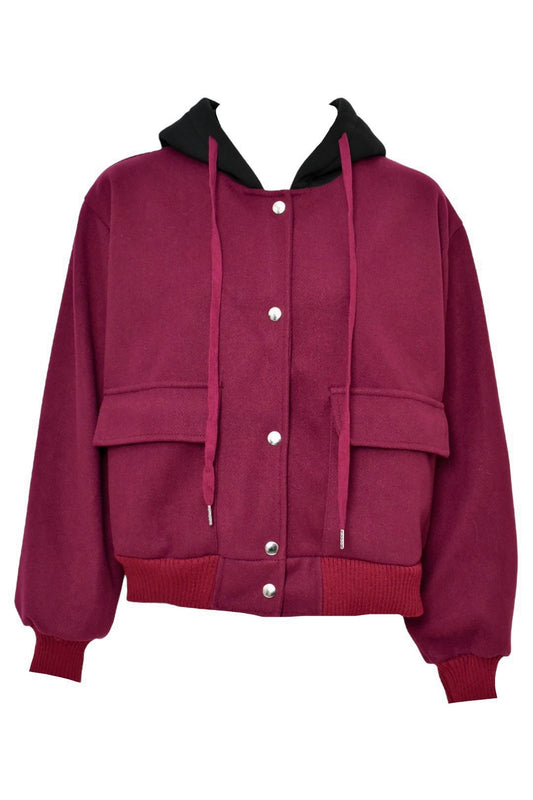 Burgundy Hooded Bomber Jacket Front