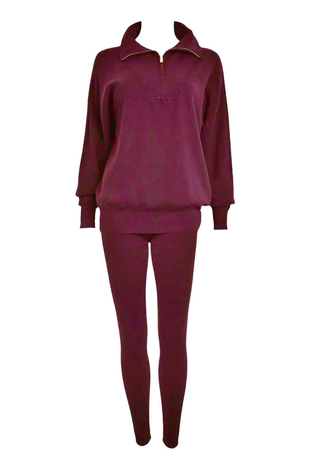 Burgundy Quarter Zip Knitted Loungesuit