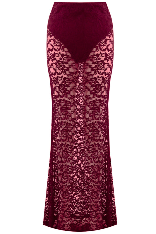Burgundy Lace Maxi Skirt
