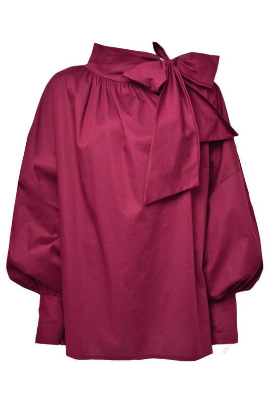 Burgundy Oversized Bow Tie Top