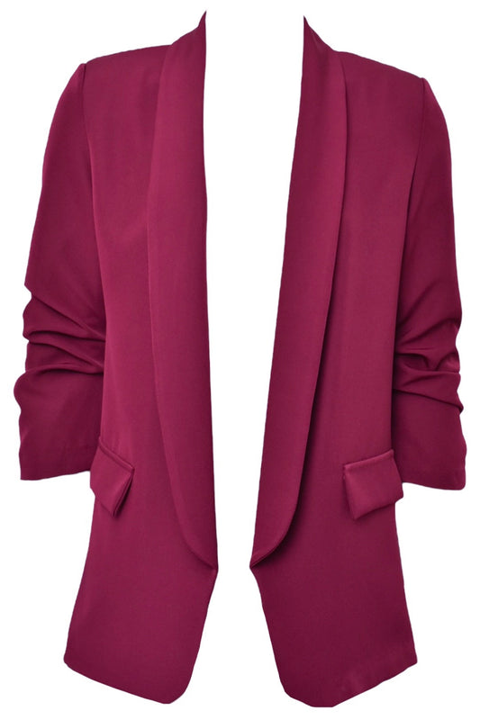 Burgundy Ruched Sleeve Blazer