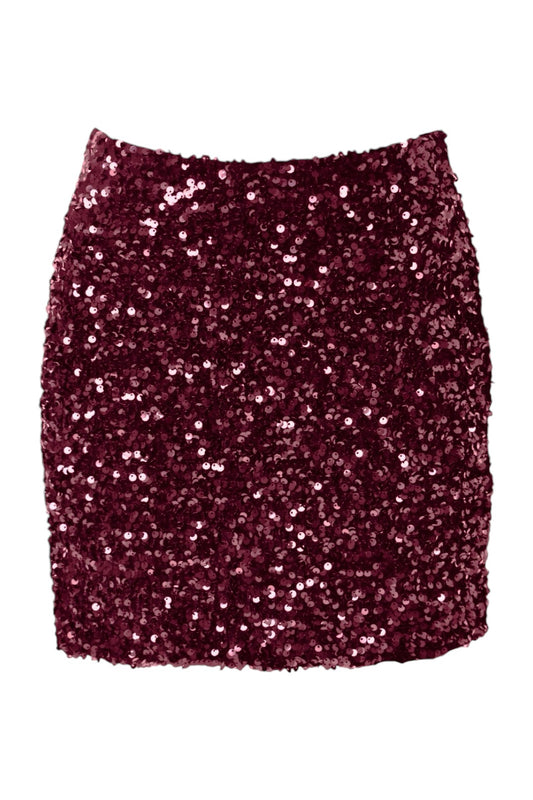 Burgundy Sequined Mini Skirt